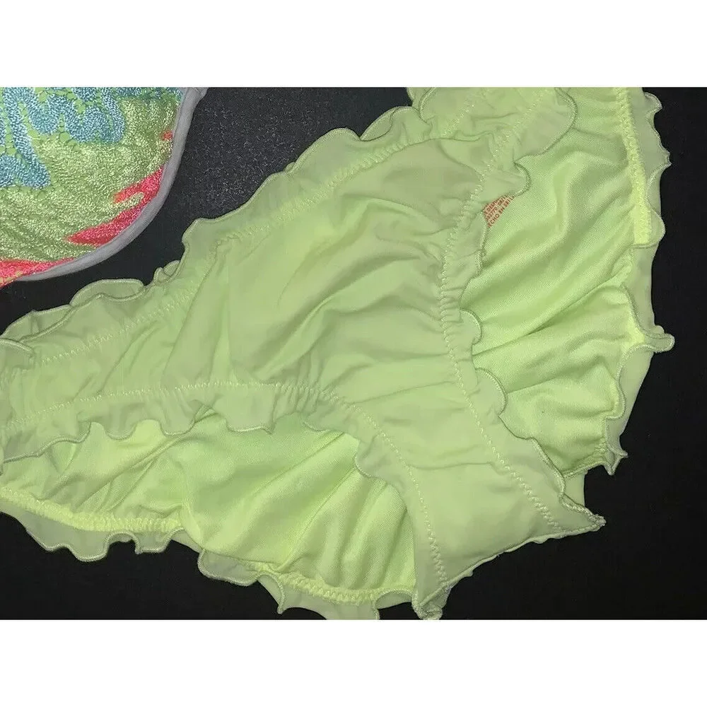 NWT Victoria's Secret XS BIKINI BOTTOM ruffled NEON YELLOW green